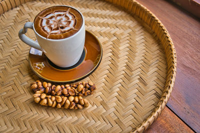 High angle view of coffee on table