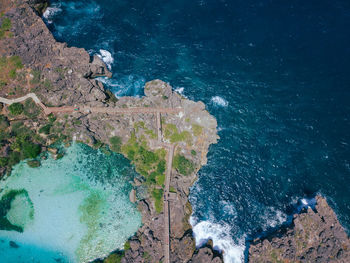 High angle view of rocks on beach