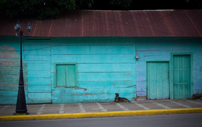 Closed door of building