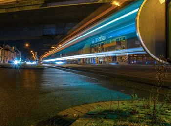 Light trails on bridge at night