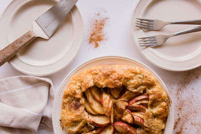Flatlay of apple tart dessert