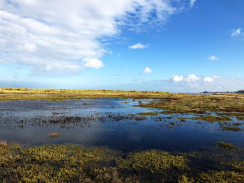 Scenic view of lake against sky