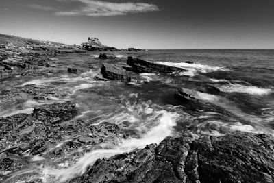 Fife ness, headland of scotland. low tide, waves passing over the rocks