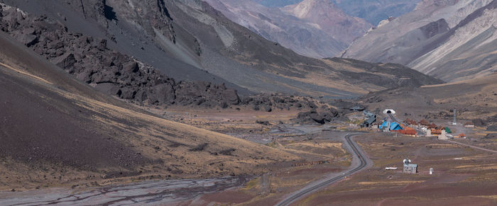 High angle view of people walking on mountain road