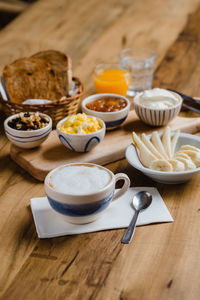 High angle view of breakfast on table