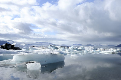 Scenic view of frozen lake against sky