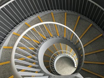 High angle view of spiral staircase in building