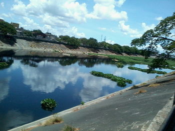 Scenic view of lake against cloudy sky