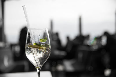 Close-up of wine in glass on table