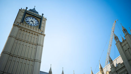 Low angle view of clock tower against sky