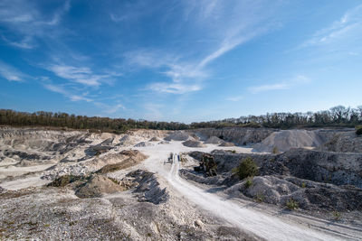 Panoramic view of landscape against blue sky