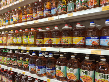 Various bottles on display at store