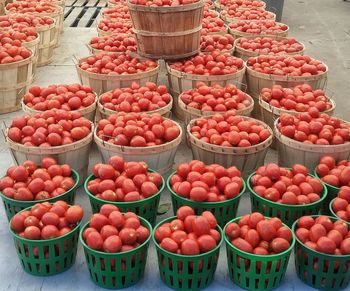 Close-up of fruits in basket at market stall