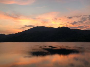 Scenic view of lake against sky during sunset