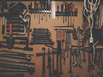 Close-up of work tools in workshop