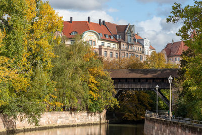 Pegnitz river in nuremberg, bavaria, germany in autunm with multicolored trees