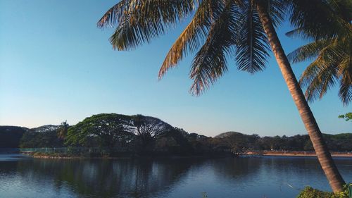 Scenic view of lake against clear sky