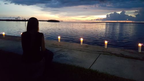 Scenic view of sea against sky at sunset