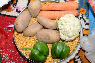 High angle view of various vegetables in bowl