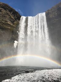 Scenic view of waterfall against sky