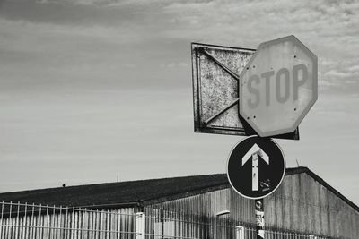 Low angle view of street signs against sky