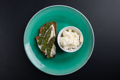 Directly above shot of breakfast served on table