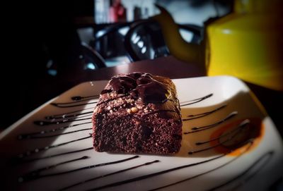 Close-up of cake in plate on table