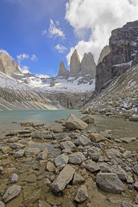 Dramatic view of the torres del paine in patagonia