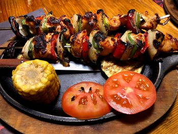 Close-up of fruits in plate on table