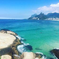 Scenic view of sea against blue sky