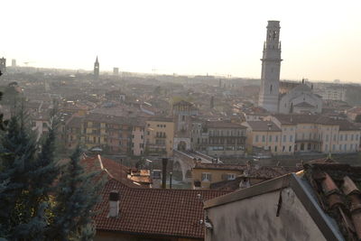 High angle view of buildings in city