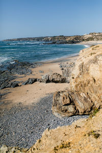 Scenic view of beach against clear sky