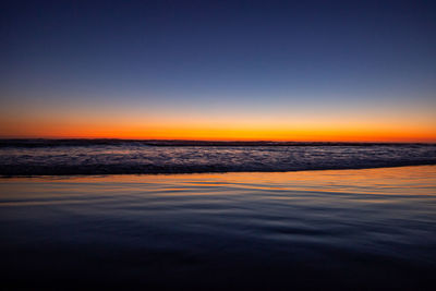 Scenic view of sea against clear sky during sunset