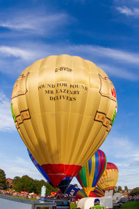 Low angle view of hot air balloon against sky