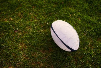 Close-up of crystal ball on grassy field