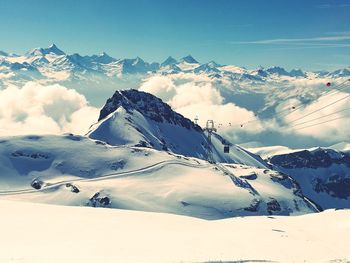 Scenic view of snowcapped mountains against sky