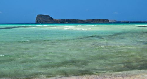 Scenic view of calm sea against clear sky