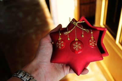Close-up of hand holding red wine