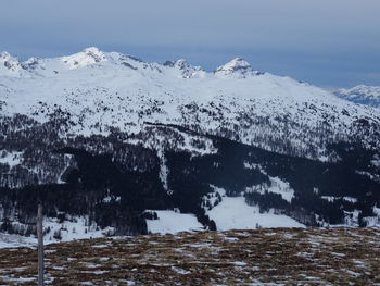 Scenic view of snowcapped mountains against sky