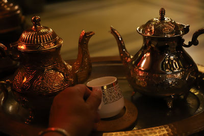 Close-up of tea cup on table