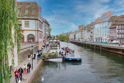 Boats along the river ill in the city of strasbourg, france