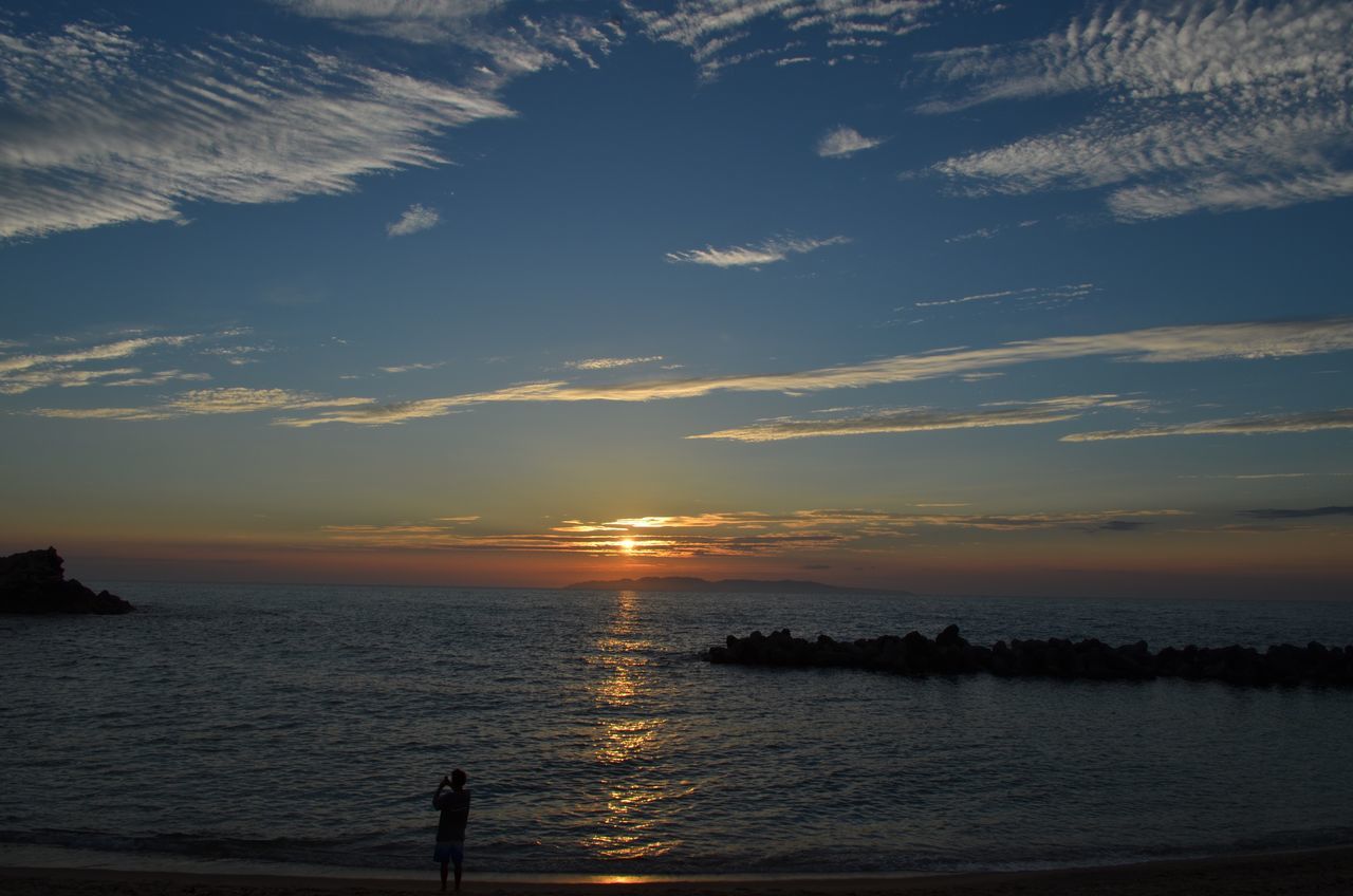 sea, beach, water, sunset, sky, beauty in nature, scenics, nature, tranquility, horizon over water, travel destinations, outdoors, cloud - sky, vacations, no people