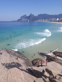 Scenic view of beach against clear sky