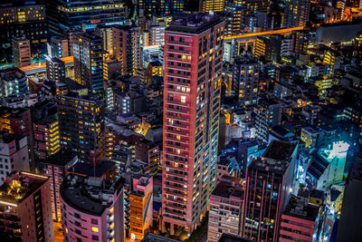 High angle view of buildings in city