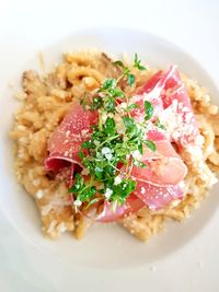 High angle view of food served in plate