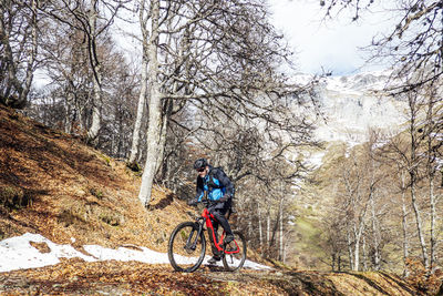 Cyclist man riding mountain bike