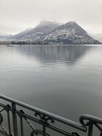 Scenic view of lake against sky during winter