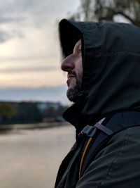 Close-up of man against sky