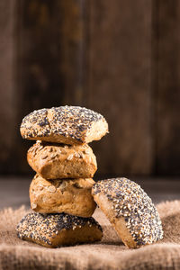 Close-up of stack on table