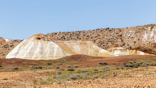 Rock formations in desert against clear sky